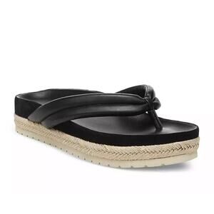 Vince Forest Black Espadrille Thong Platform Slide Sandals